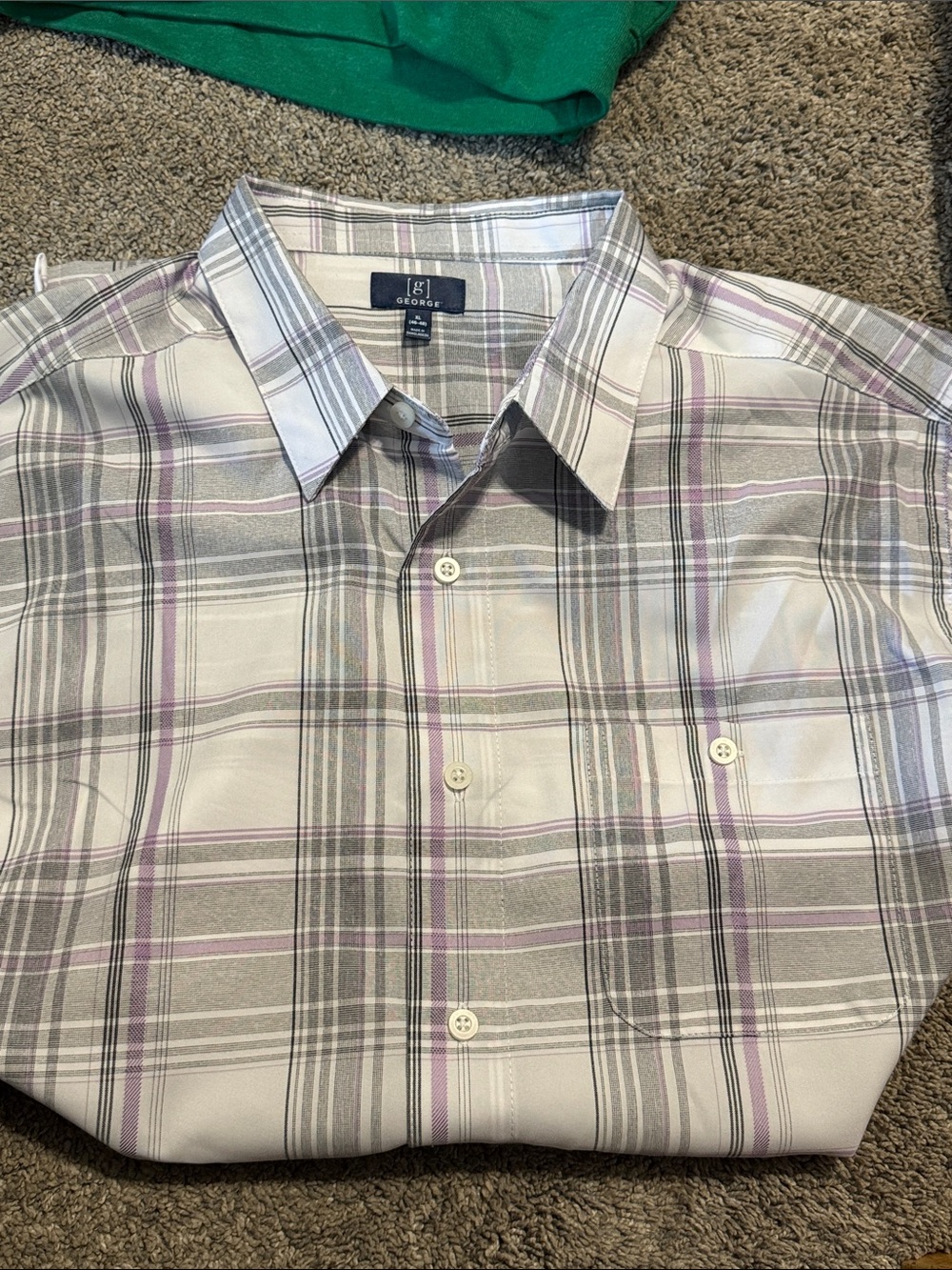 George Men's Light Gray and Purple Plaid Button-Down Shirt